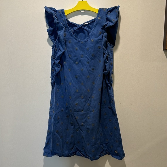 Tea Collection flutter sleeve blue dress with gold foil stars patterns, size 10 - Picture 3 of 9